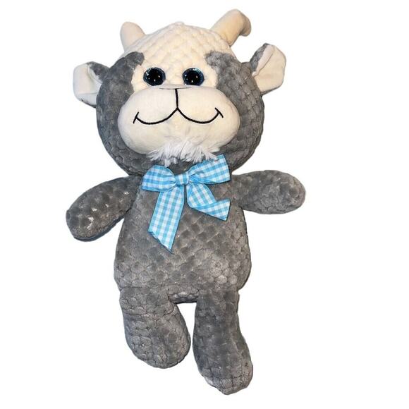Kellytoy Kids Goat Plush Stuffed Animal Toy Medium Gray with Blue Bow - Picture 1 of 9